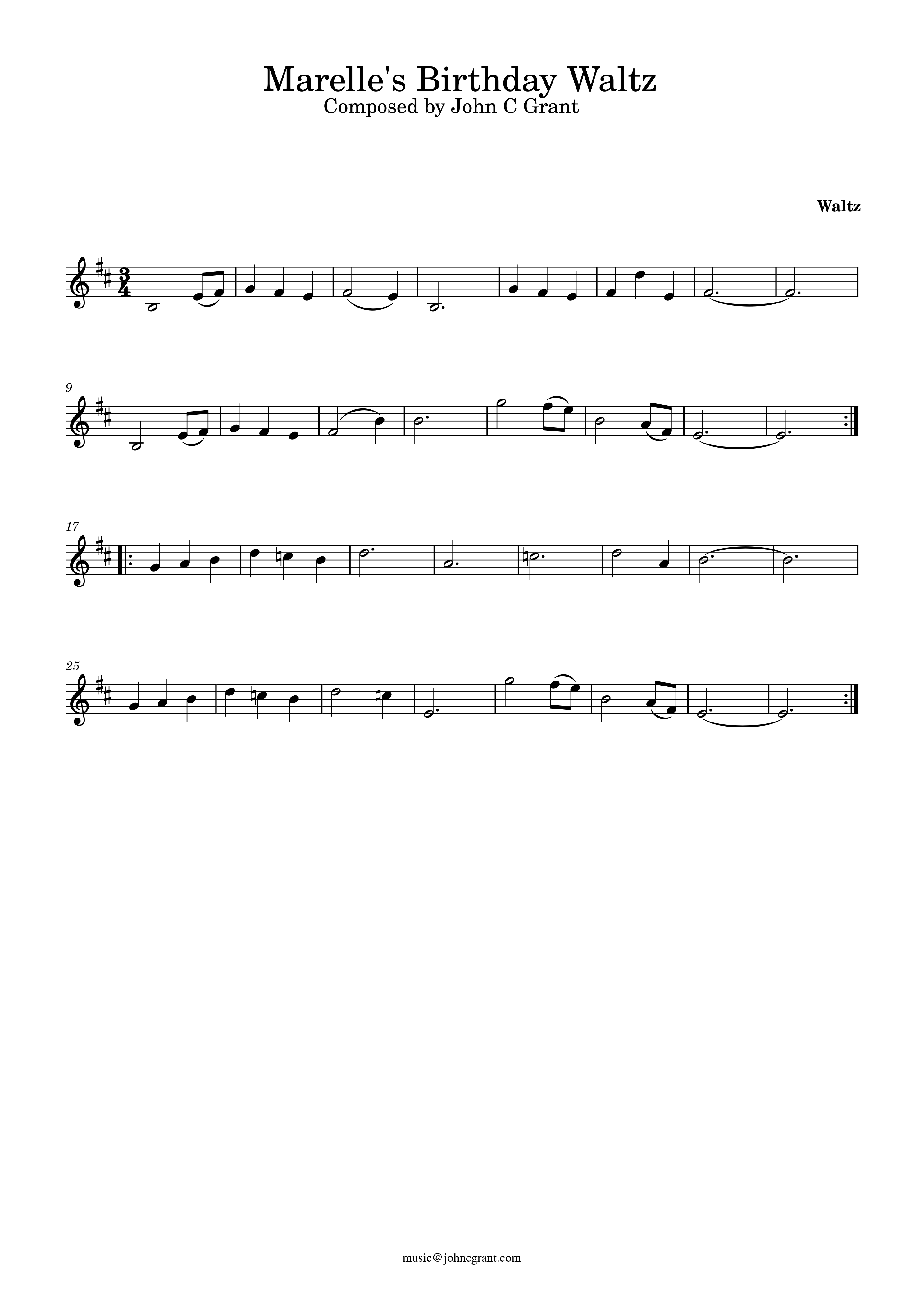 Marelle's Birthday Waltz - Composed by John C Grant (https://johncgrant.com). Traditional composer from Kilmarnock, Ayrshire, Scotland.